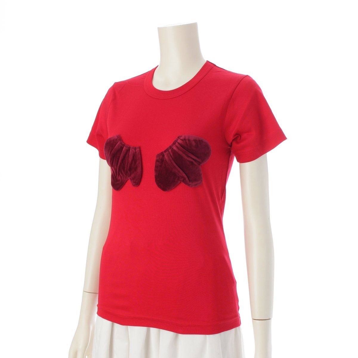 コムデギャルソン AD 2003 04 SS コットン アーカイブ 羽 異素材 切替 カットソー トップス GM-T 017 レッド ‐