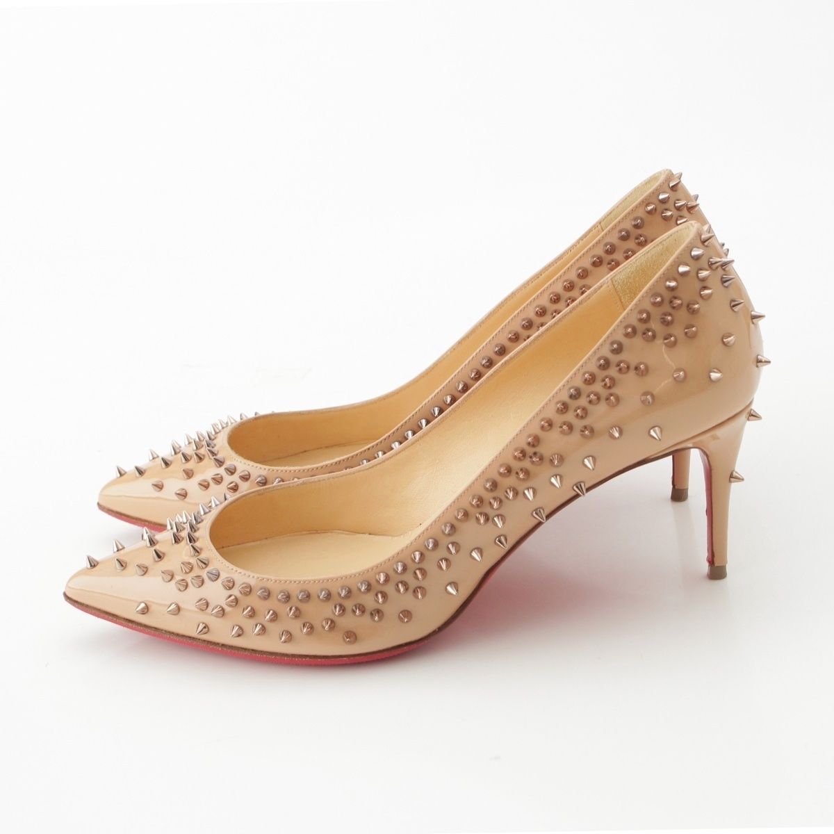 クリスチャンルブタン パテントレザー スタッズ ポインティッドトゥ