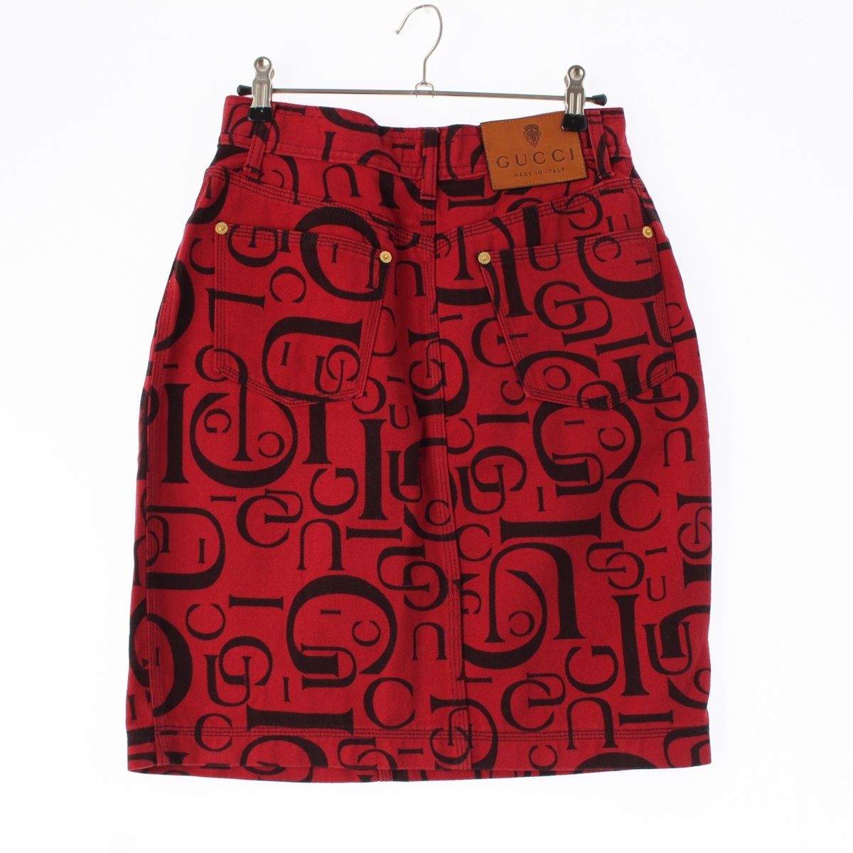 グッチ デニム 総柄 スカート トムフォード期 ロゴ ボトムス レッド 42