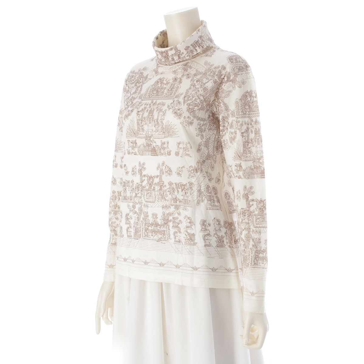 エルメス 総柄 ハイネック 長袖 カットソー トップス ホワイト M