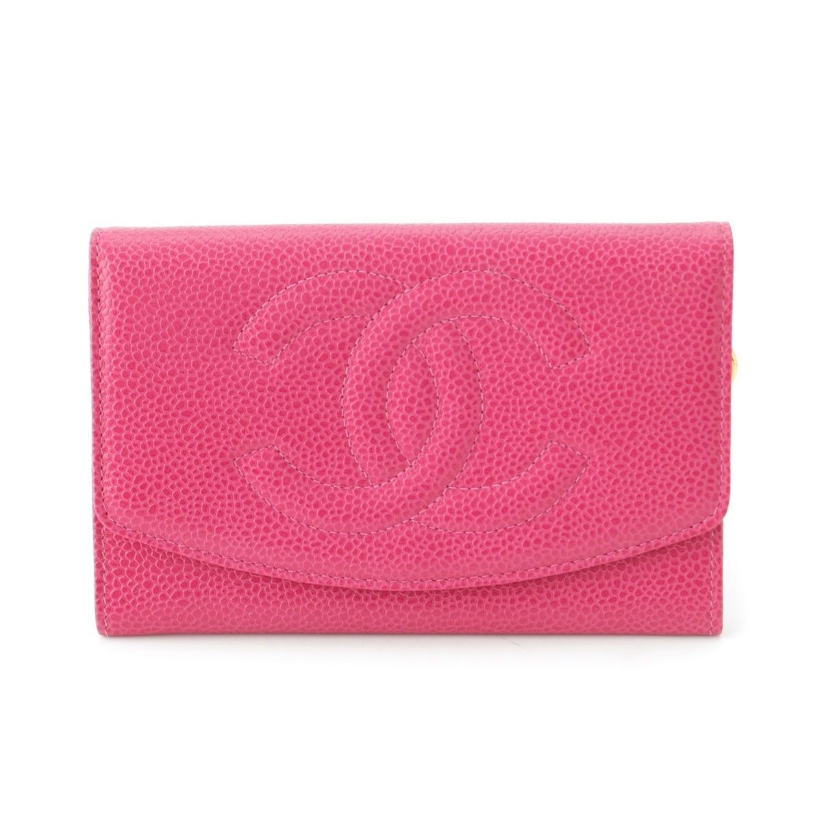 シャネル キャビアスキン ココマーク 二つ折り財布 ウォレット ピンク