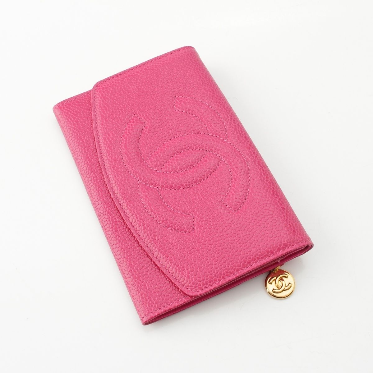 シャネル キャビアスキン ココマーク 二つ折り財布 ウォレット ピンク