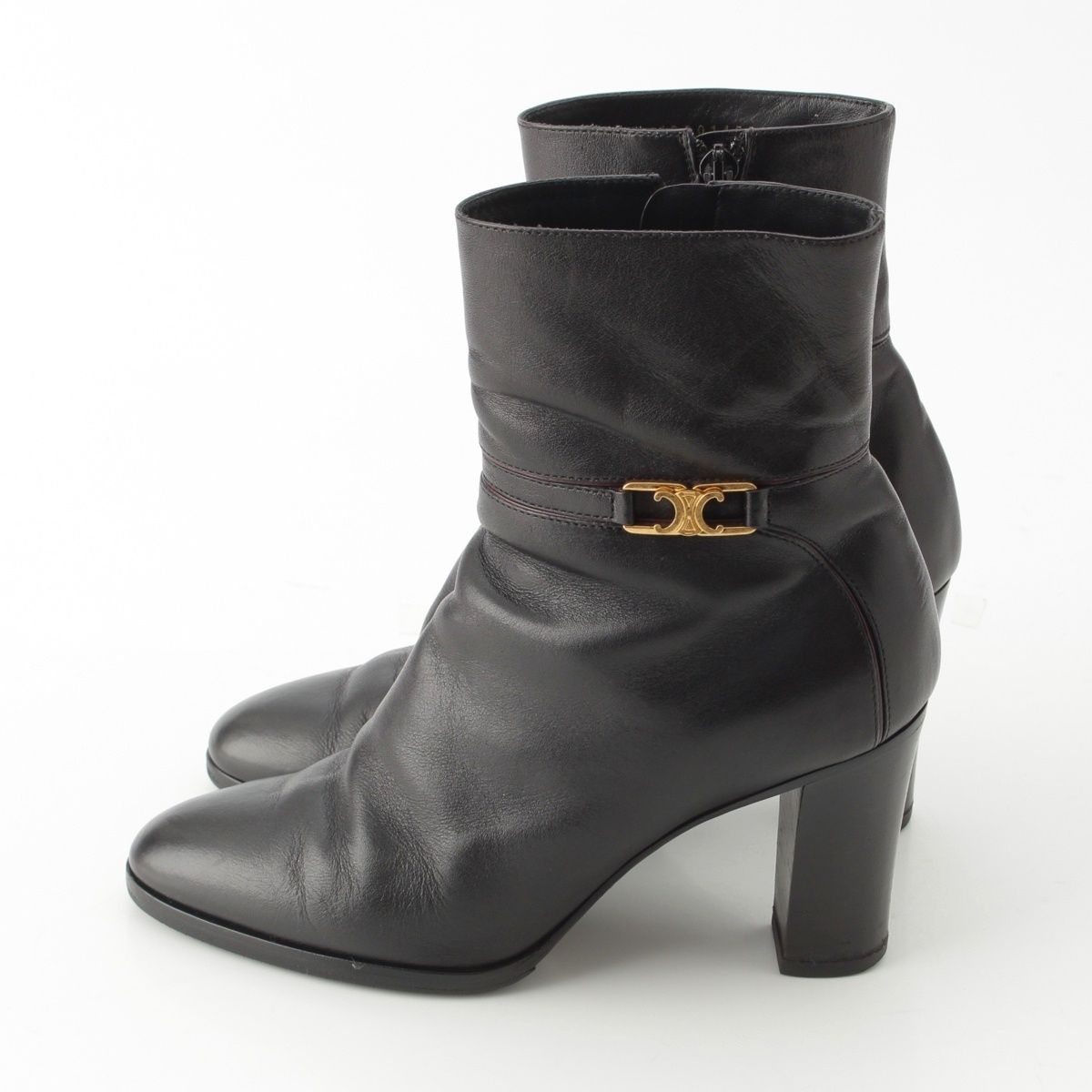 CELINE トリオンフレザーショートブーツ　37 セリーヌ レザー トリオンフ ショート ブーツ シューズ ブラック 37