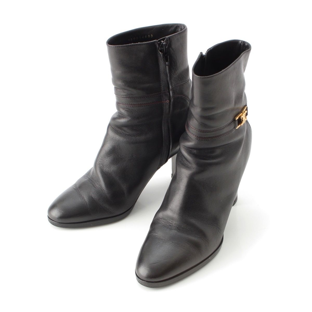 CELINE トリオンフレザーショートブーツ　37 セリーヌ レザー トリオンフ ショート ブーツ シューズ ブラック 37