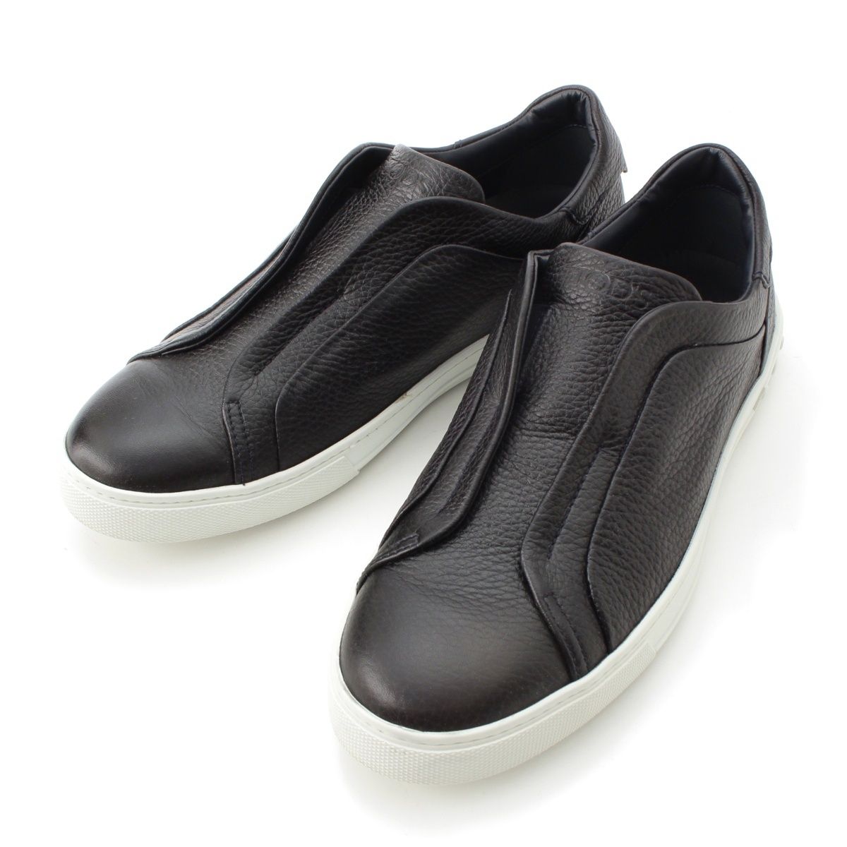 トッズ レザー スニーカー スリッポン シューズ ブラック 7【中古