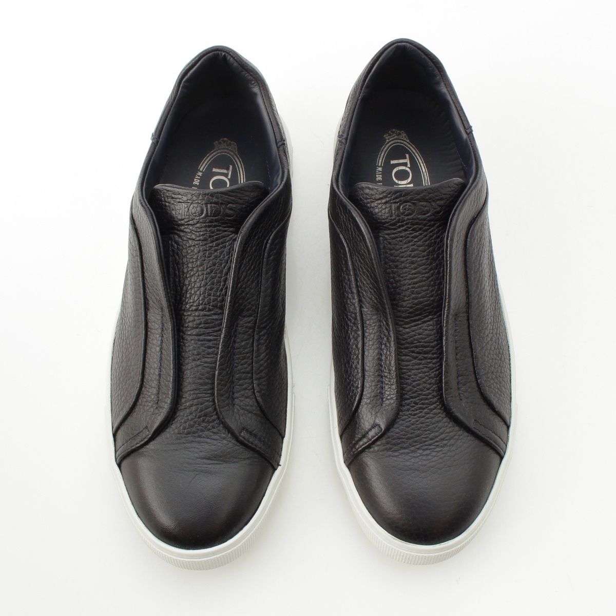 トッズ レザー スニーカー スリッポン シューズ ブラック 7【中古
