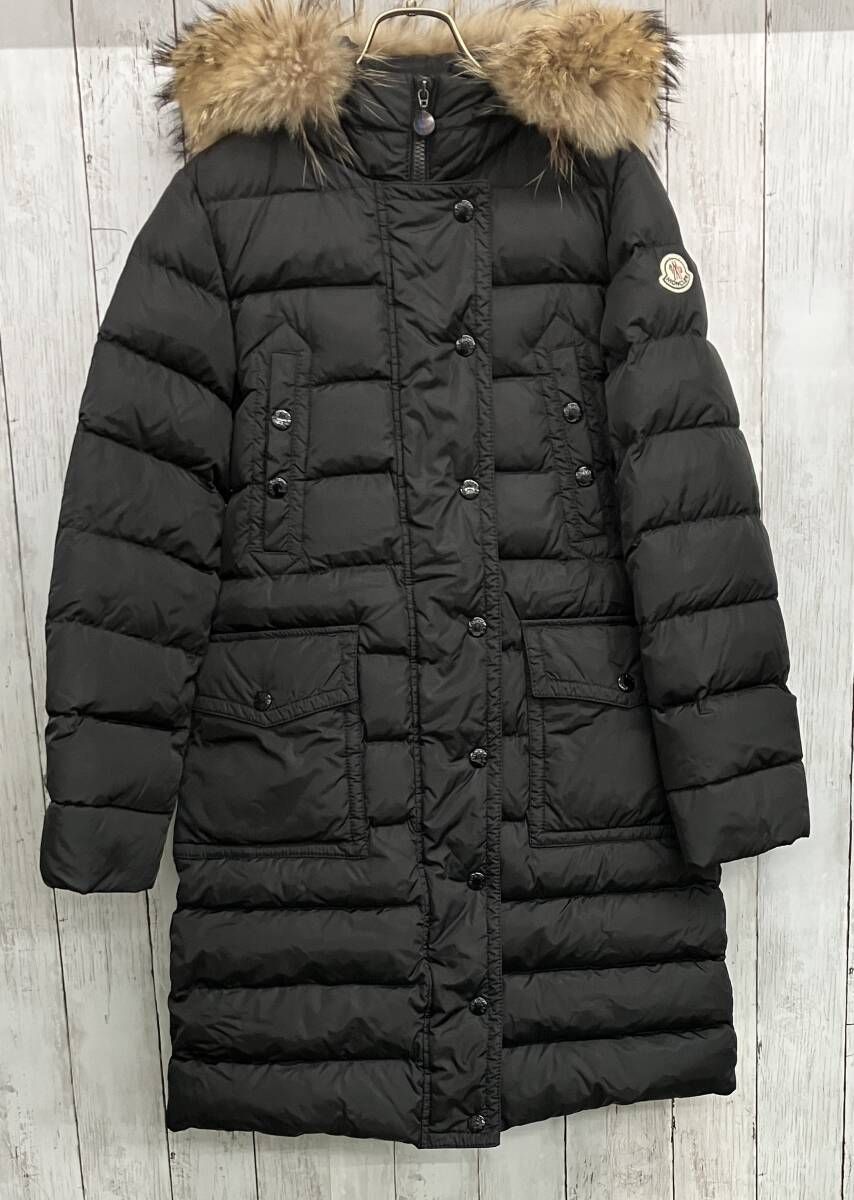 MONCLER ダウンコート モンクレール MERIN フーデットダウンジャケット ラクーンファー ブラック size 0