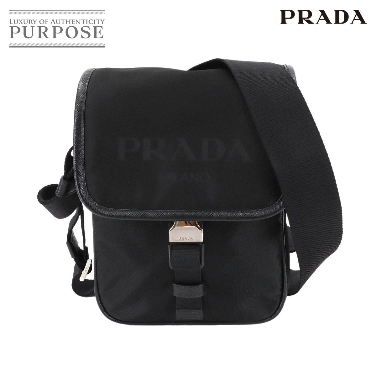 ♥ 展示品 プラダ PRADA ショルダー バッグ ナイロン サフィアーノレザー ネロ 2 VD 028 シルバー 金具 Shoulder Bag