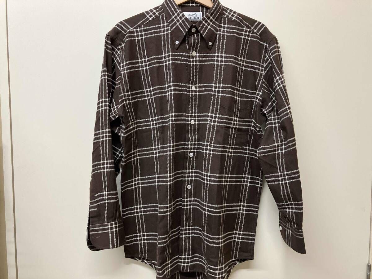 HERMES チェックシャツ ブラウン 洋服