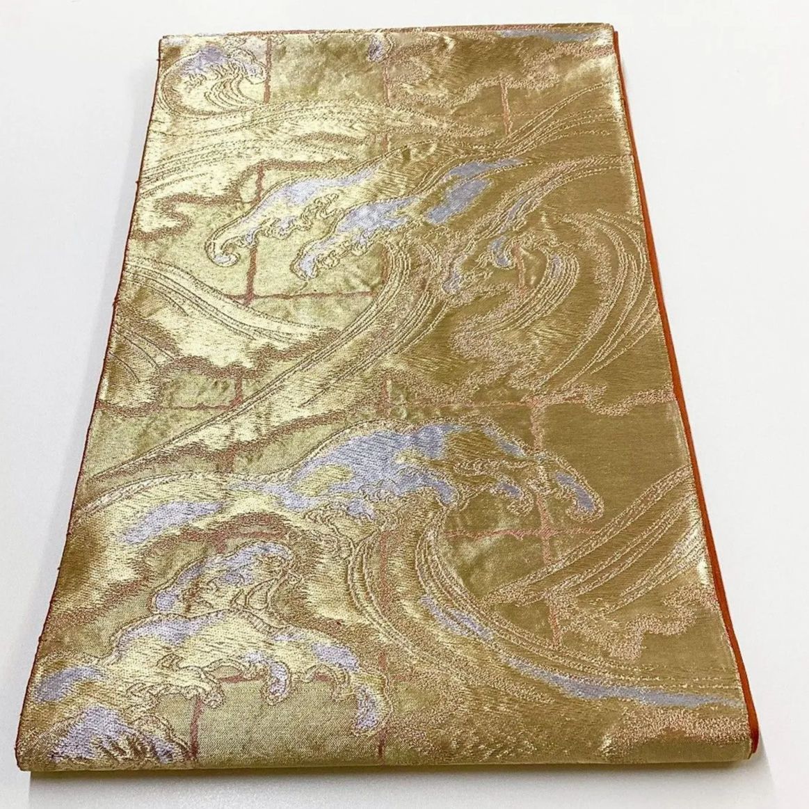 6223］袋帯 立波文様 金糸 六通 正絹 着物 フォーマル 金 シルバー