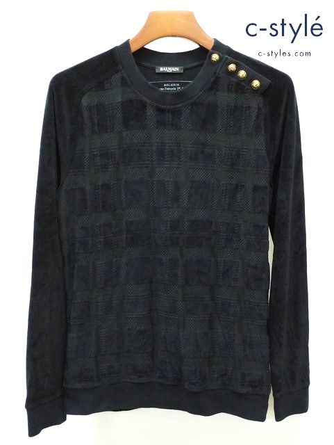 L687 [人気] BALMAIN バルマン ショルダーボタン ベロア チェック