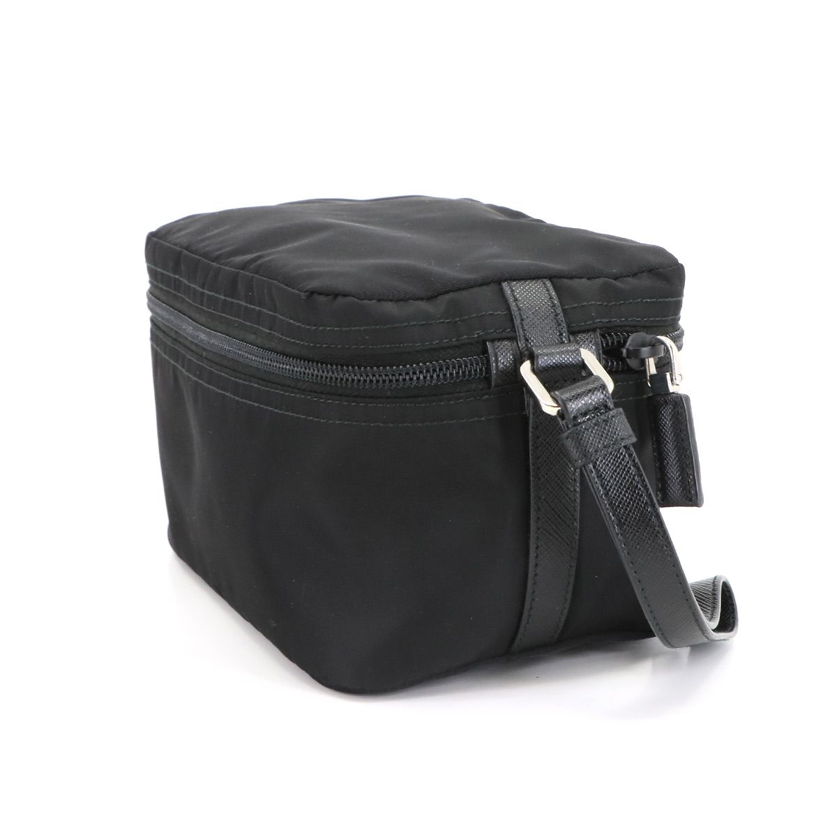 新品同様 プラダ PRADA ポーチ ナイロン サフィアーノレザー ネロ