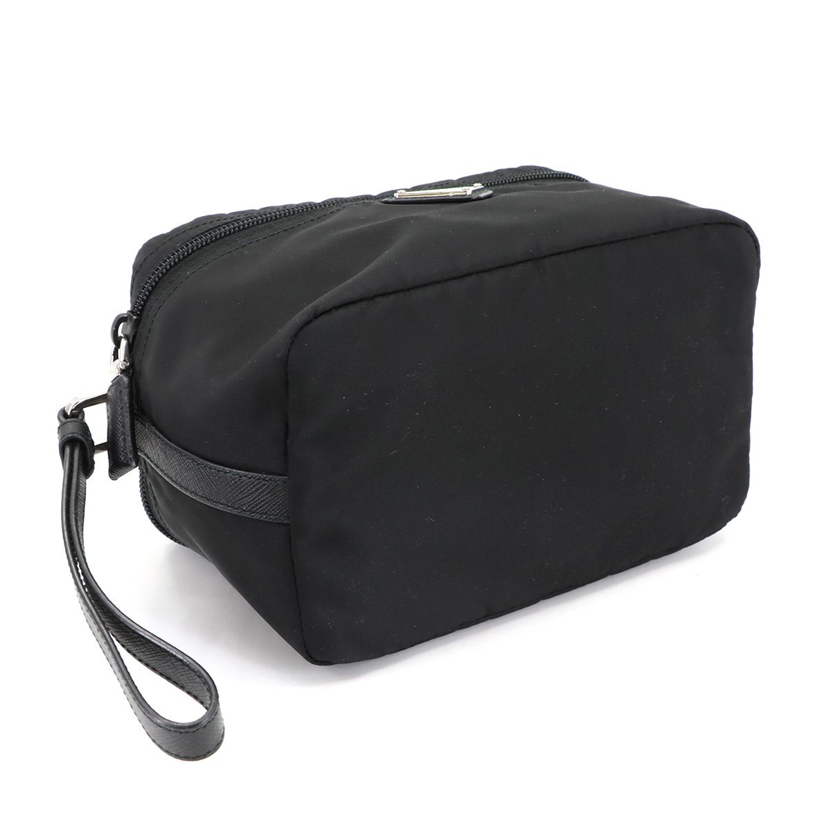 新品同様 プラダ PRADA ポーチ ナイロン サフィアーノレザー ネロ