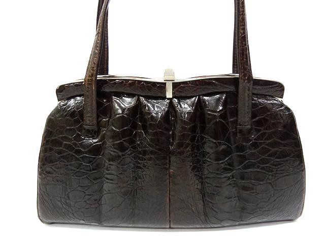 タートルレザー ハンドバッグ □ レザー ダークブラウン系 レディース