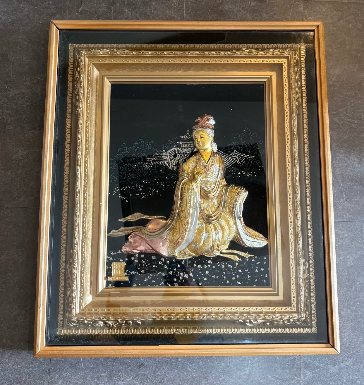 松庵 純金 純銀 鍍金 天女 招副 インテリア アンティーク 松庵/天女 飾り絵】純金純銀鍍金 招福シリーズ インテリア 壁飾り 額縁