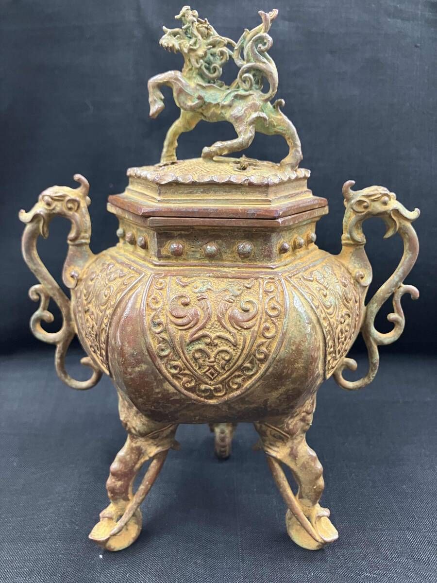 米田秀保 錆銅蝋型 高岡銅器 香炉 三足香炉 麒麟 共箱 - メルカリ