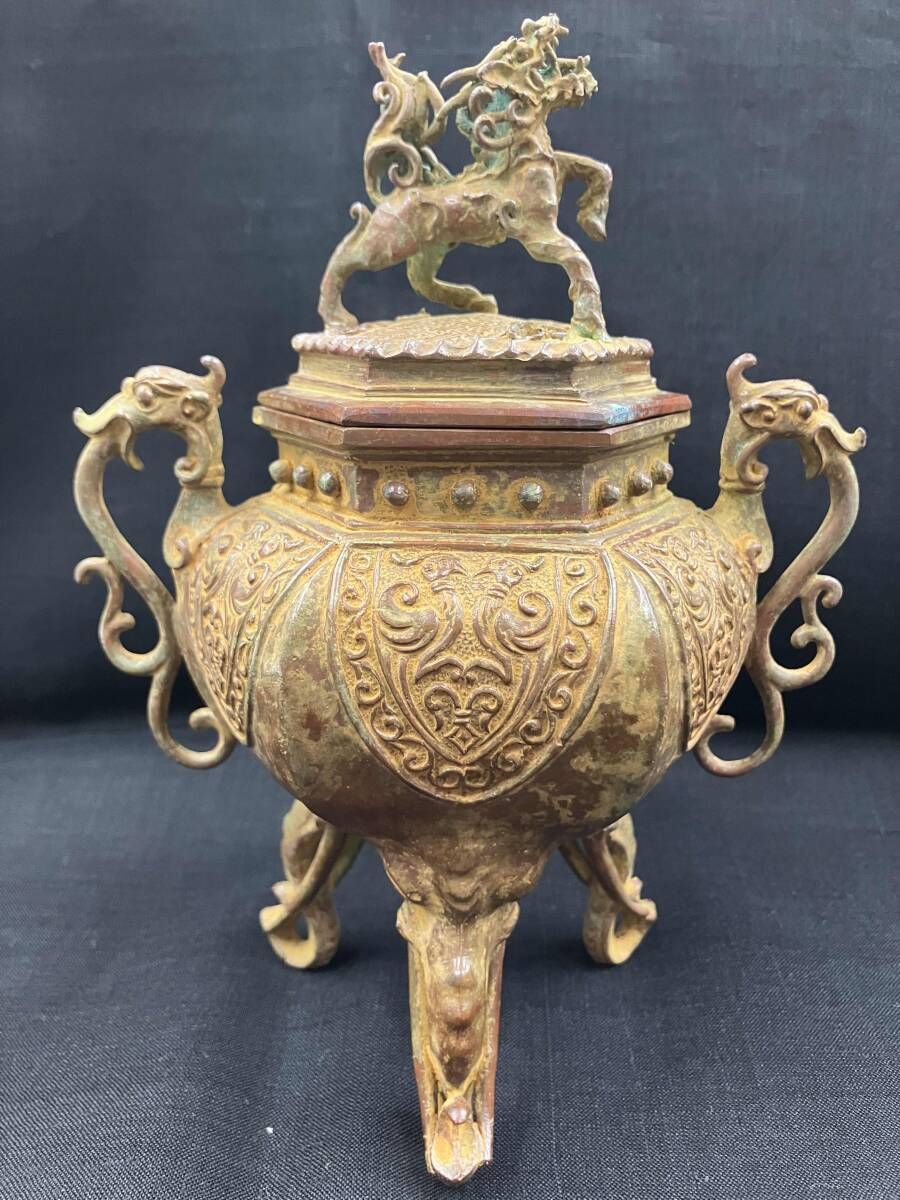 米田秀保 錆銅蝋型 高岡銅器 香炉 三足香炉 麒麟 共箱 - メルカリ