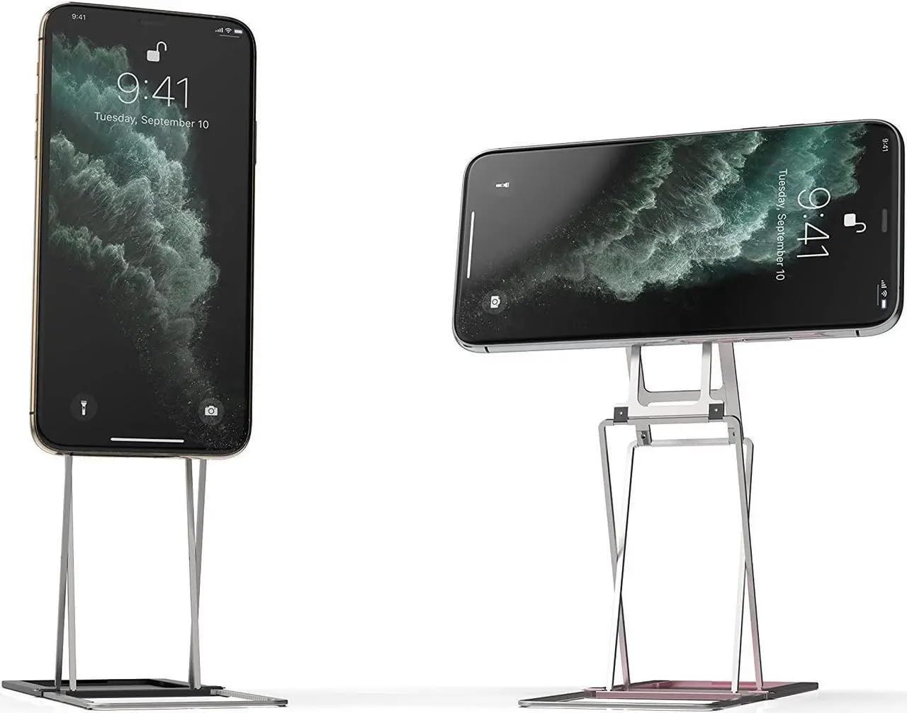 MAJEXTAND 携帯電話とタブレットスタンド 30段階の高さと角度 横向きと縦向きモード ポータブルで調節可能な人間工学スタンド 携帯電話とタブレットを1秒で切り替え、米国特許取得済み(ブラ