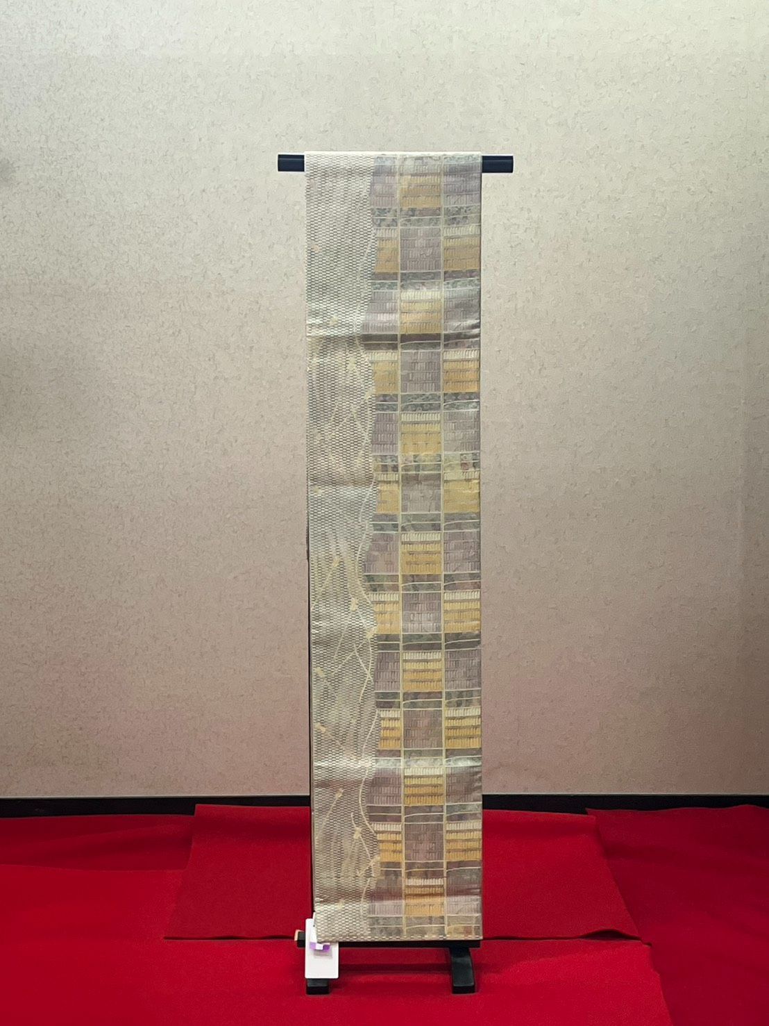 小京都 袋帯 帯 ♥ 格子 波 グレー 金 着物 和服