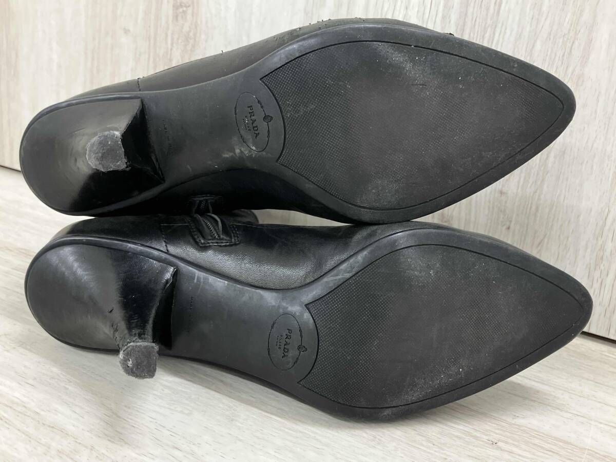 PRADA プラダ ショートブーツ ヒールブーツ ブラック 黒 レザー サイズ