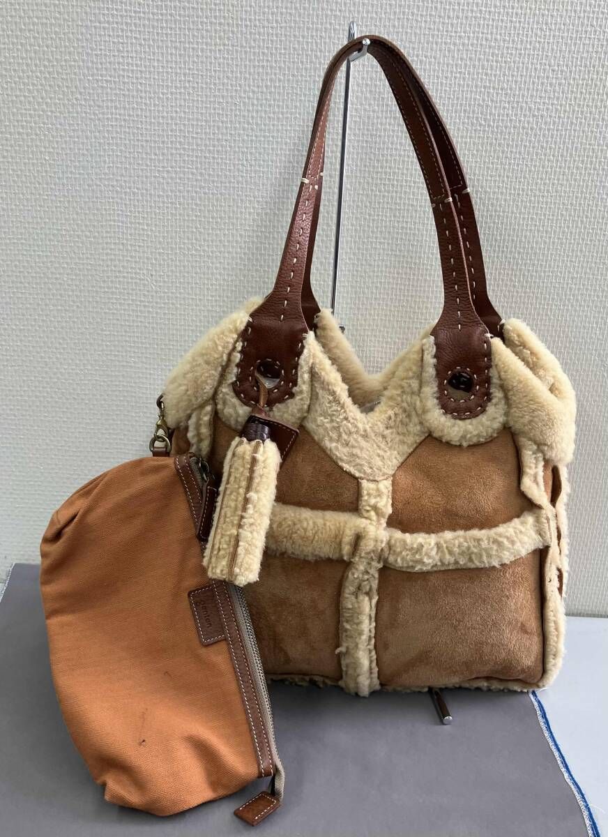 genten ゲンテン バックスキン トートバッグ ブラウン ポーチ付き