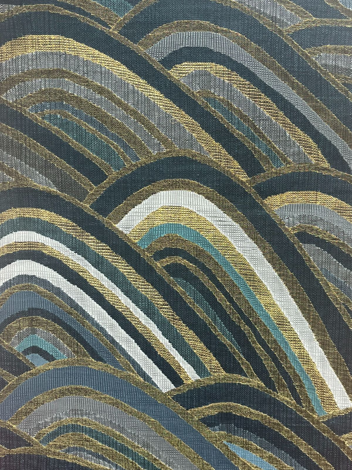 小京都 櫛織袋帯 帯 グレー 白 金 波 ストライプ 着物 和服