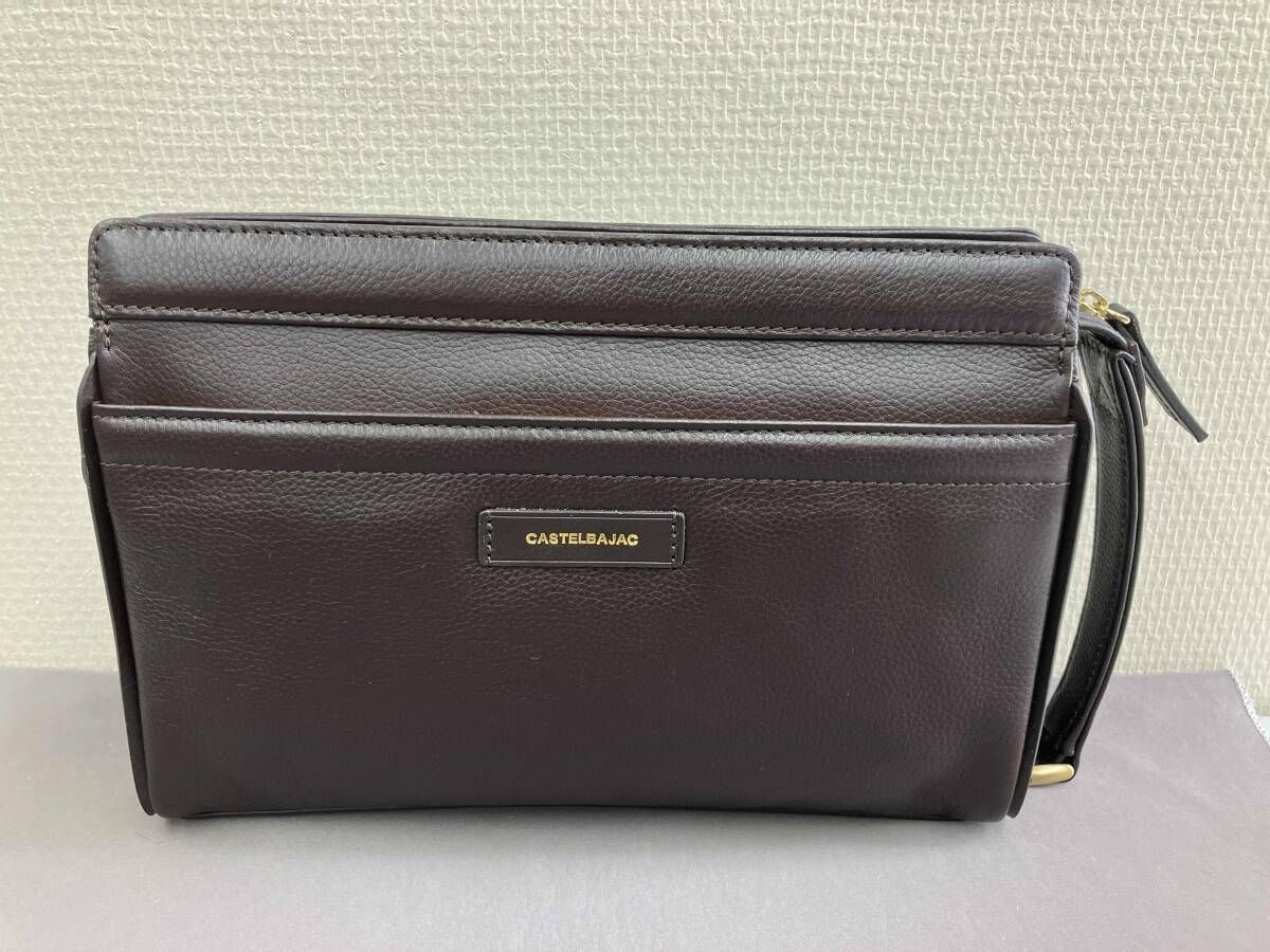 castelbajac カステルバジャック セカンドバッグ 持ち手なしバッグ 牛革 ブラウン