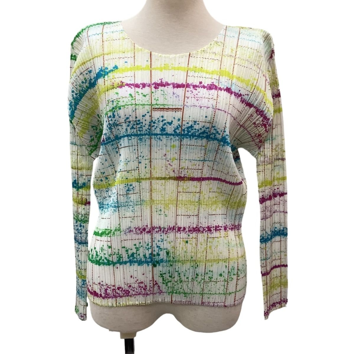 ISSEY MIYAKE イッセイミヤケ PLEATS PLEASE カットソー ペンキ柄 チェック PP 71-JK 601 ホワイト