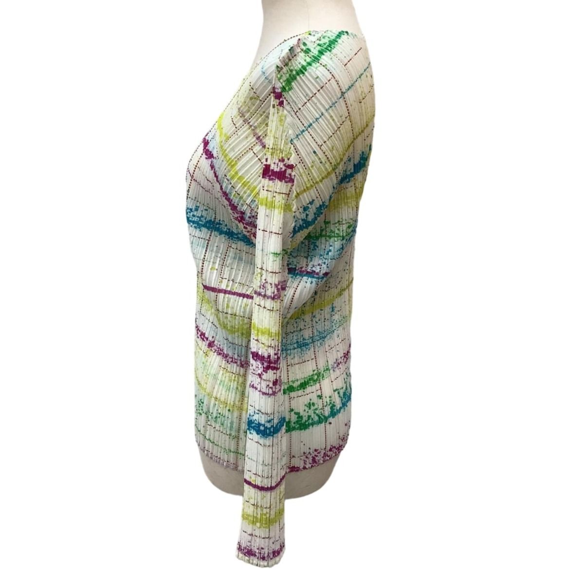 ISSEY MIYAKE イッセイミヤケ PLEATS PLEASE カットソー ペンキ柄 チェック PP 71-JK 601 ホワイト