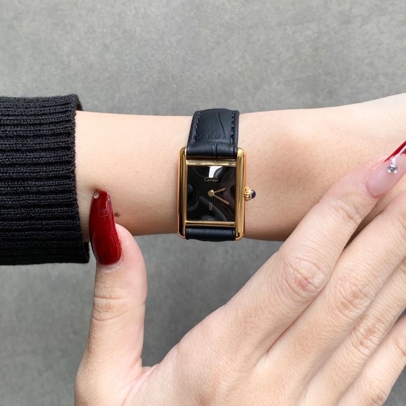 仕上済 カルティエ マストタンク SM 黒文字盤 ゴールド SV 925 レディース 腕時計 CARTIER 時計