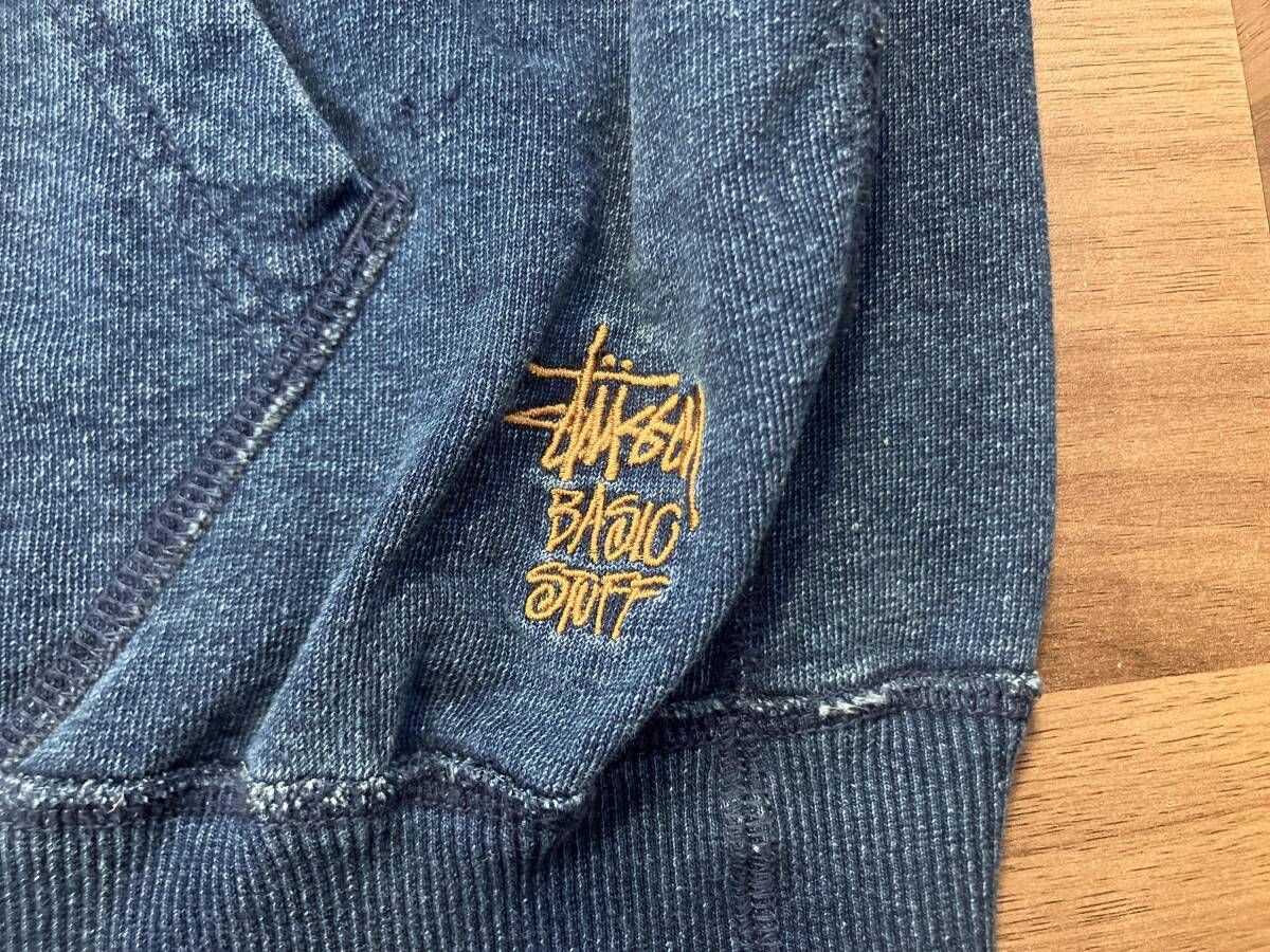 STUSSY stussy パーカー インディゴ デニム生地 前Vガゼット STUSSY 