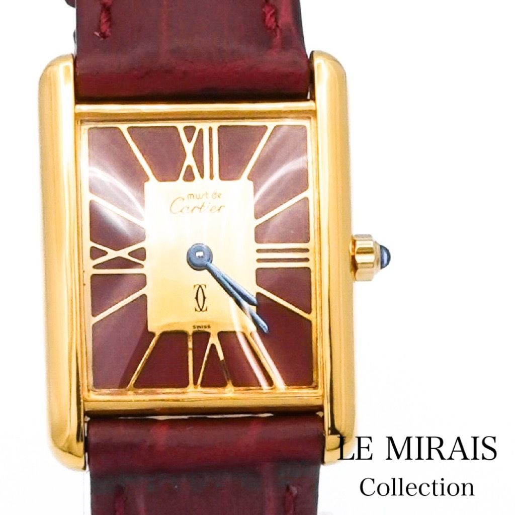 仕上済 カルティエ マストタンク LM レッドビックローマン文字盤 ゴールド SV 925 メンズ 腕時計 CARTIER 時計