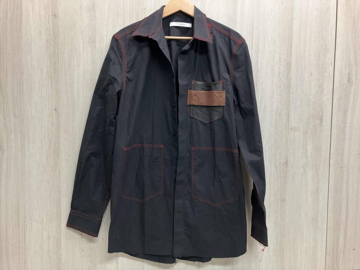 ジバンシィ 長袖シャツ | ブラック 赤ステッチ サイズ37 ポケットレザー