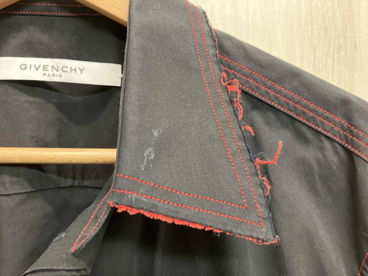 ジバンシィ 長袖シャツ ブラック 赤ステッチ サイズ37 ポケットレザー