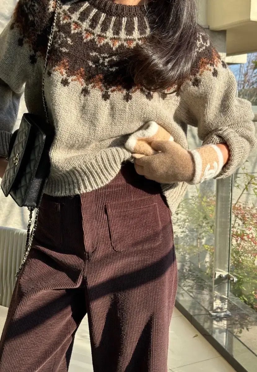 ラバン ム コーデュロイ ワイドパンツ ブラウン スモール