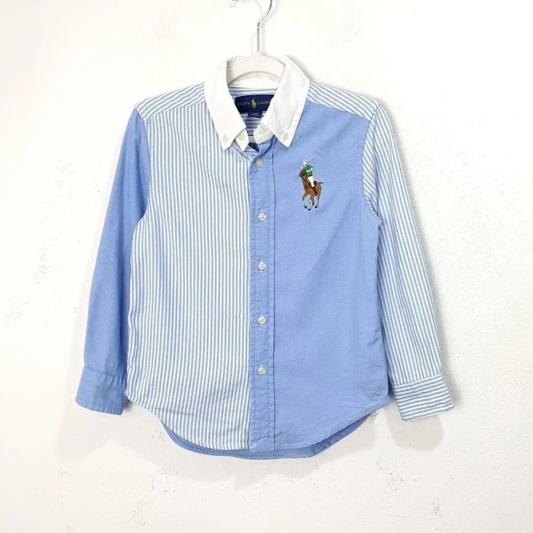  (4T) ポロ ラルフローレン キッズ ブルー ストライプ シャツ Tシャツ