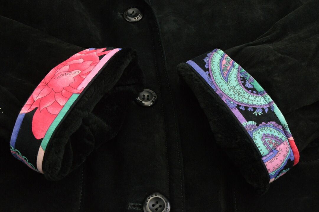 レオナール LEONARD ダブルコート ジャケット 柄 ブラック 日本製