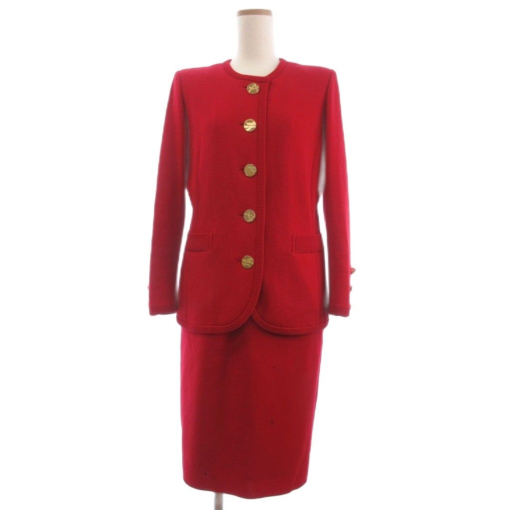 【中古】イヴサンローラン ヴィンテージ スーツ セットアップ カーディガン ジャケット スカート 金ボタン M 赤 イヴサンローラン YVES SAINT LAURENT ヴィンテージ スーツ