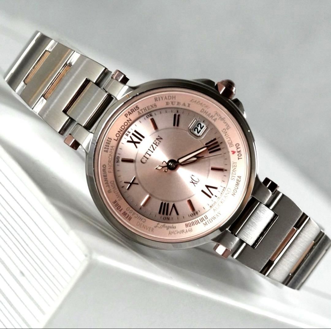 CITIZEN シチズン ハッピーフライト エコドライブ レディース 腕時計 電波 ソーラー ローマン ピンク シルバー 稼働品 ladies wacth
