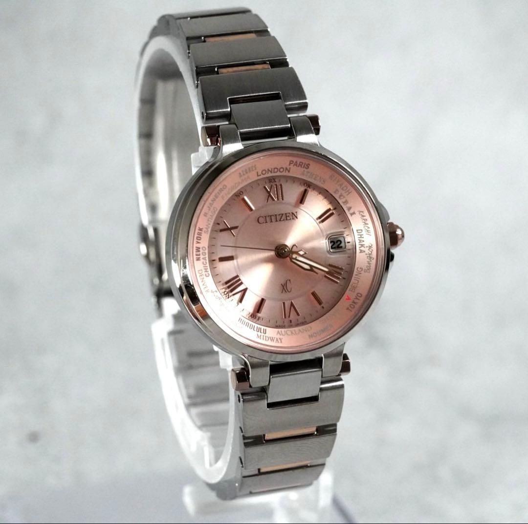 CITIZEN シチズン ハッピーフライト エコドライブ レディース 腕時計 電波 ソーラー ローマン ピンク シルバー 稼働品 ladies wacth