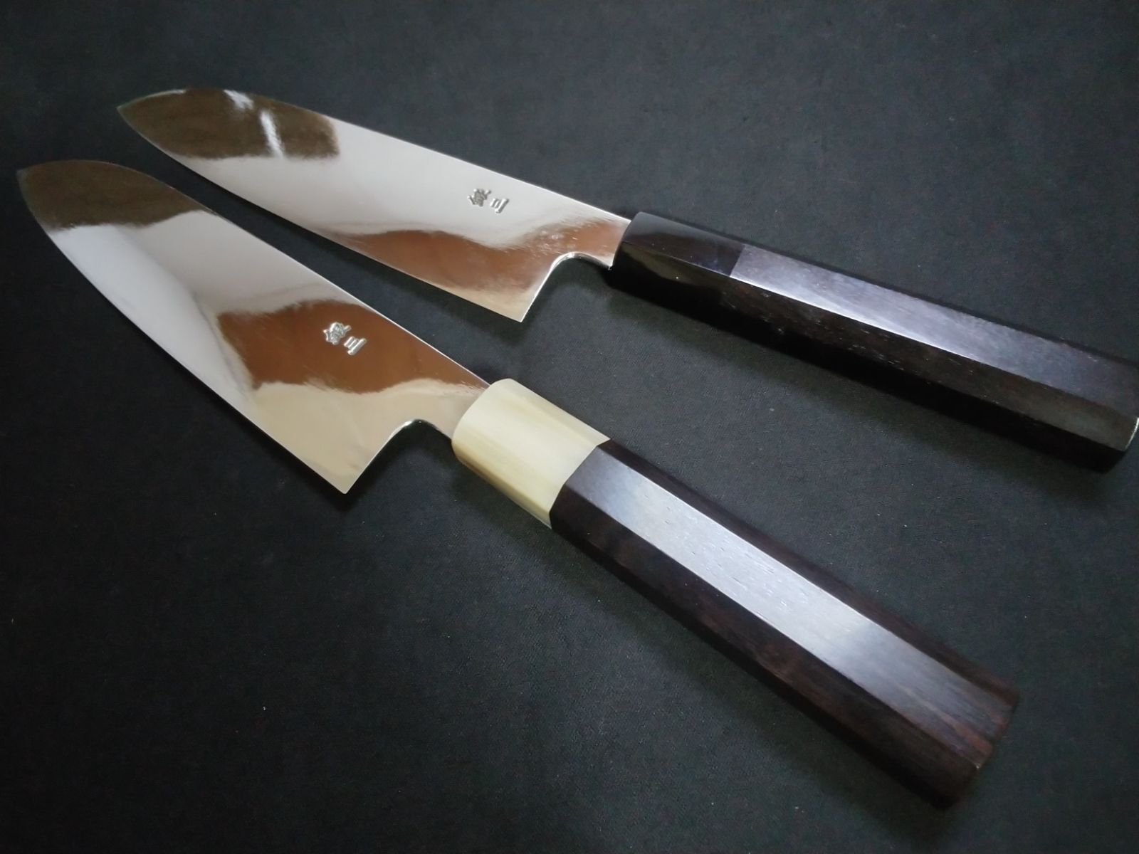 堺業務用刃物メーカー直売 三徳包丁 銀三鋼 両鏡面 黒檀八角水牛柄