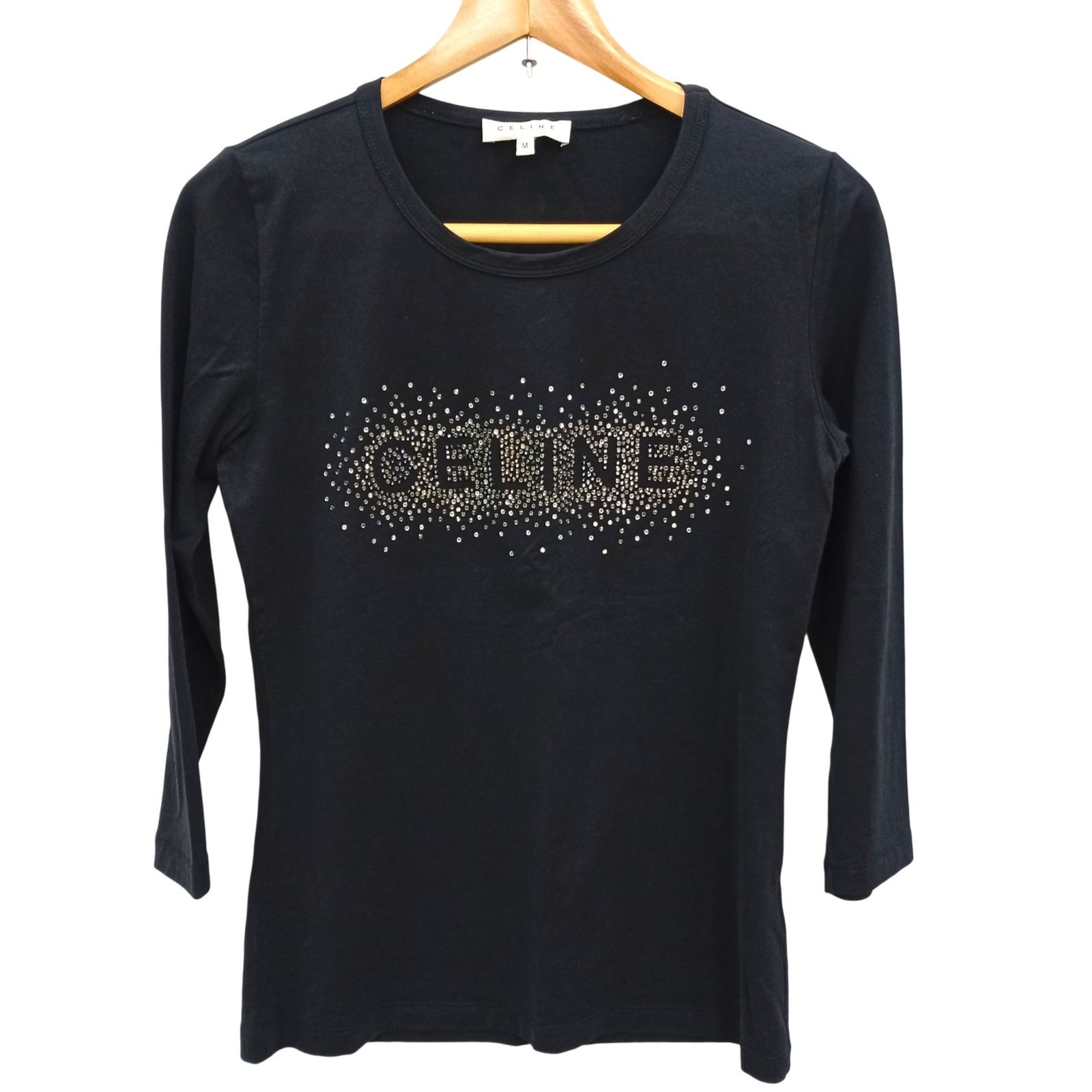 CELINE セリーヌ Tシャツ ブラック カットソー 七分丈 サイズM レディース ネイビー JA 25527