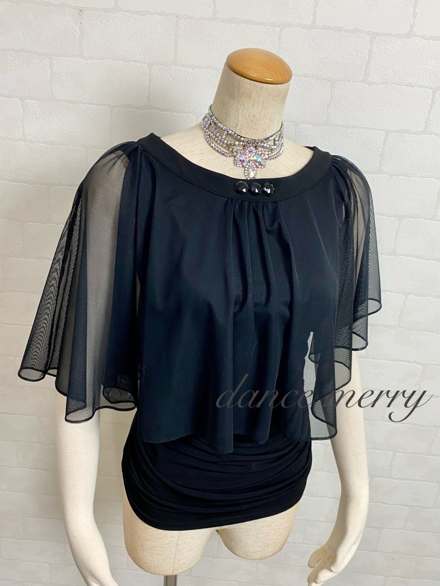 社交ダンス 黒 トップス ラテン ワルツ パーティ クイック 2862