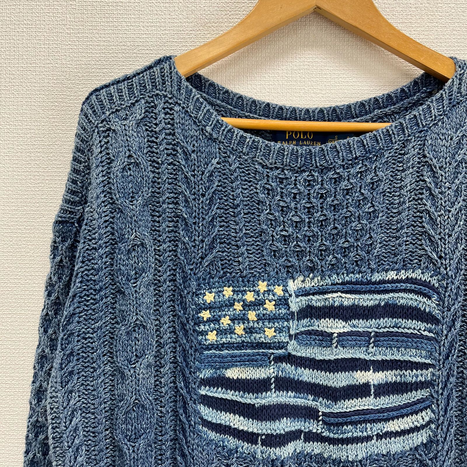 ✨激レア/未使用級✨ポロラルフローレン ケーブルニット 鷹 星条旗 刺繍 和柄 ポロラルフローレン星条旗ニットセーター