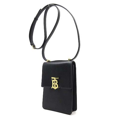 バーバリー BURBERRY ロビンバッグ TBロゴ ミニ ショルダーバッグ レザー ブラック ゴールド AA