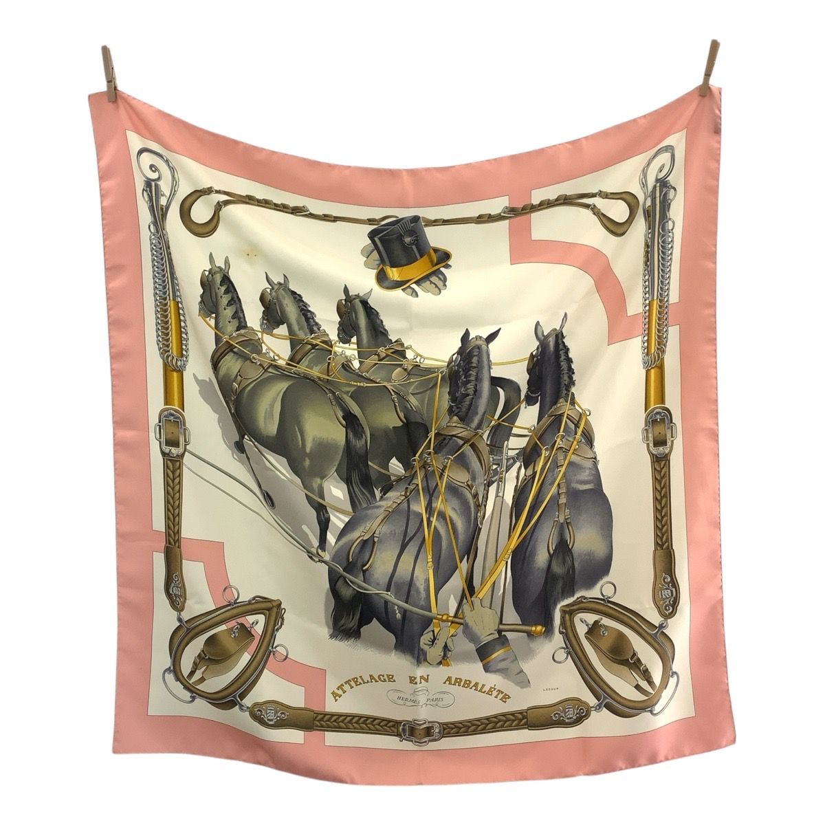 HERMES エルメス カレ90 ATTELAGE EN ARBALETE ピンク マルチカラー