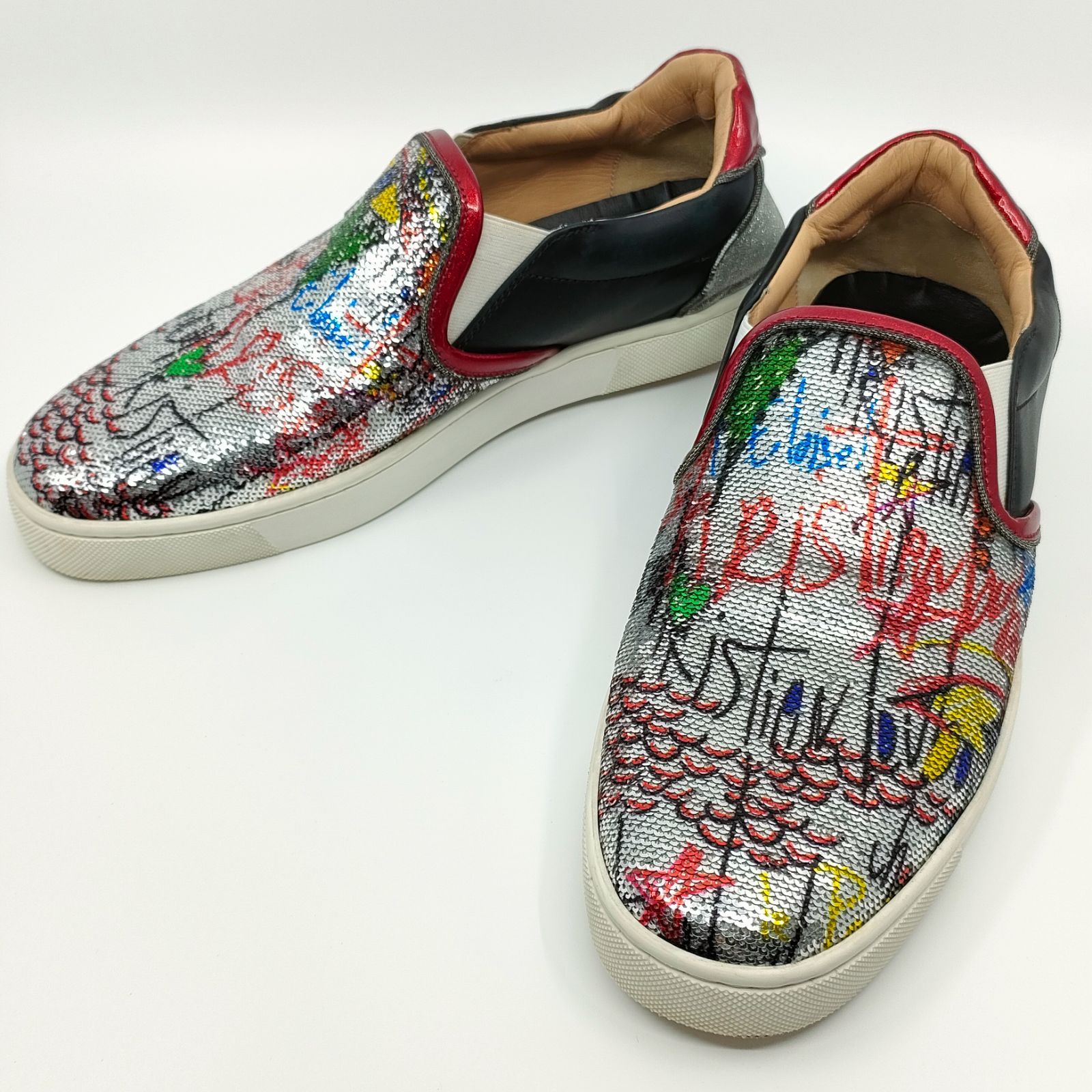 Christian Louboutin スパンコール レザー スリッポン サイズ 40 約25 cm 靴