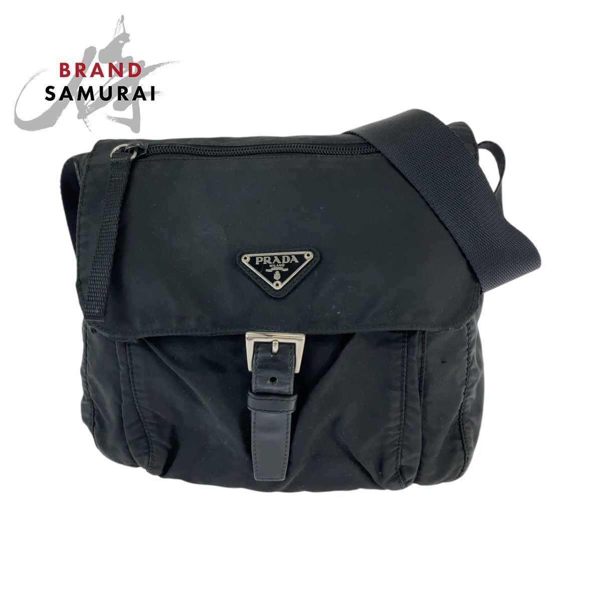 PRADA プラダ テスート 三角ロゴプレート ブラック 黒 シルバー金具 ナイロン ショルダーバッグ ポシェット レディース 503611【】