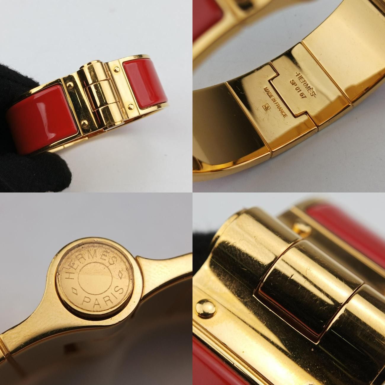  エルメスHermesクリッククラック レッド×ゴールド GP SP 0167 バングル リストバンド アクセサリー