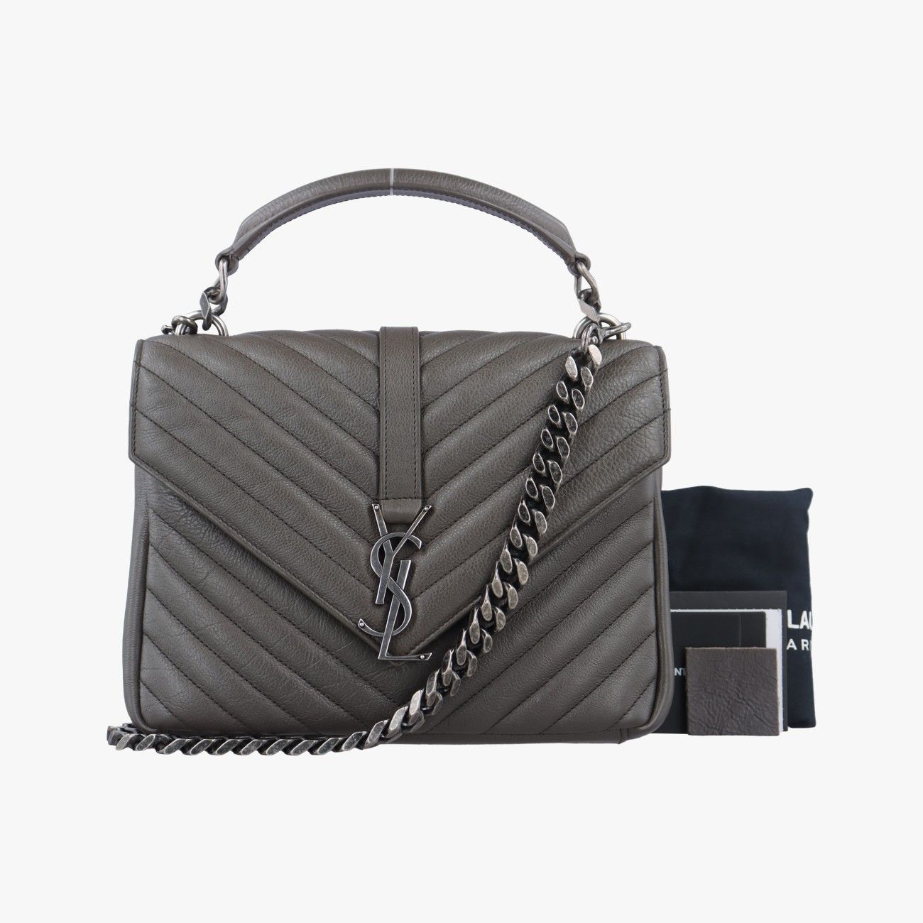 イヴサンローランYves Saint Laurentカレッジ グレー レザー 428056 0916